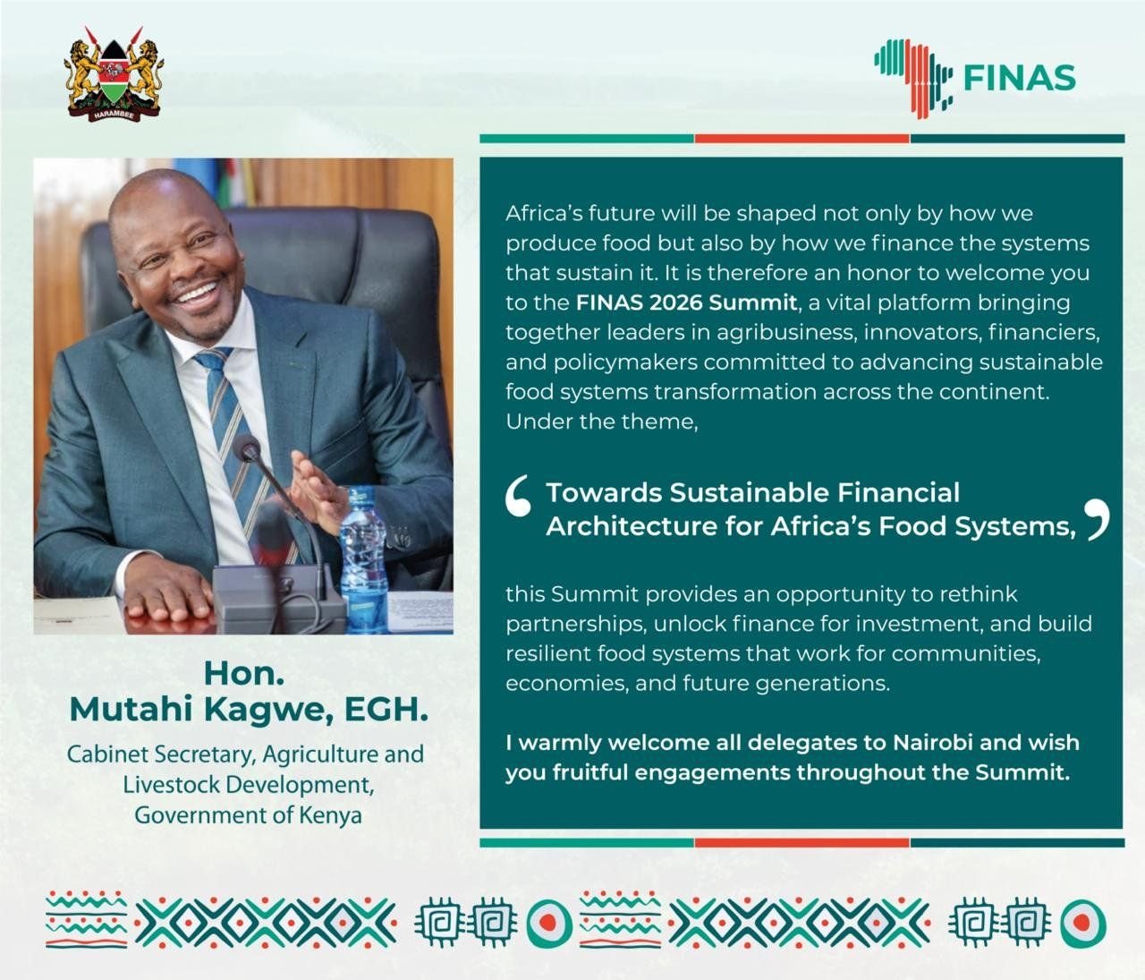 Welcome note from Hon. Mutahi Kagwe, E.G.H, Cabinet Secretary, Agriculture and Livestock Development